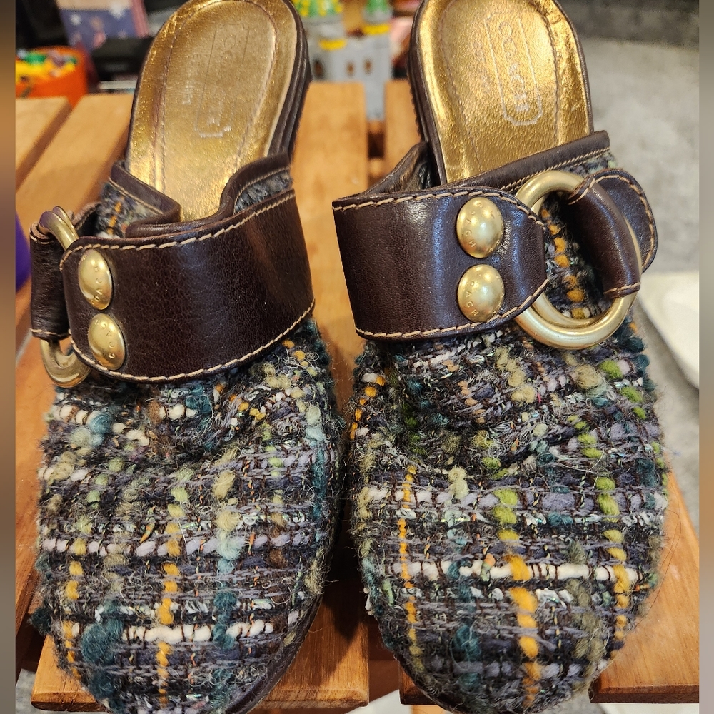 COACH RARE Bohemian woven Boucle clogs
